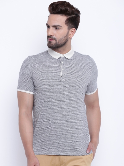 

Blackberrys Men Grey & Off-White Self-Striped Polo Collar T-shirt
