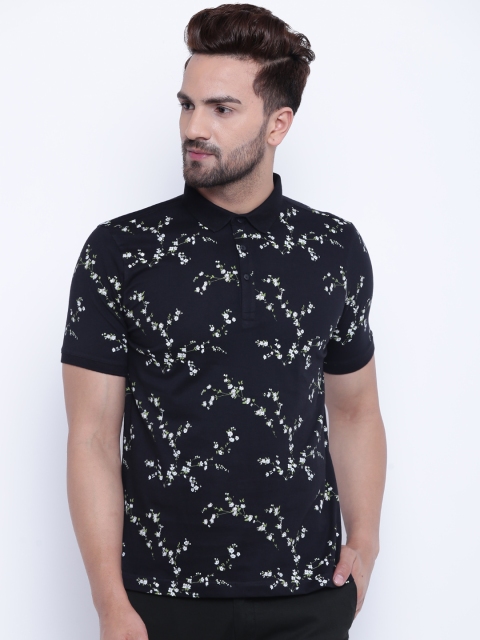 

Blackberrys Men Navy Floral Print Polo Collar T-shirt, Navy blue