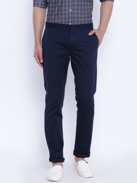 

Blackberrys Men Navy Blue Tapered Fit Solid Trousers