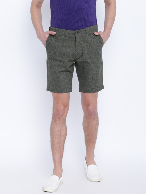 

Blackberrys Men Olive Green Printed Shorts