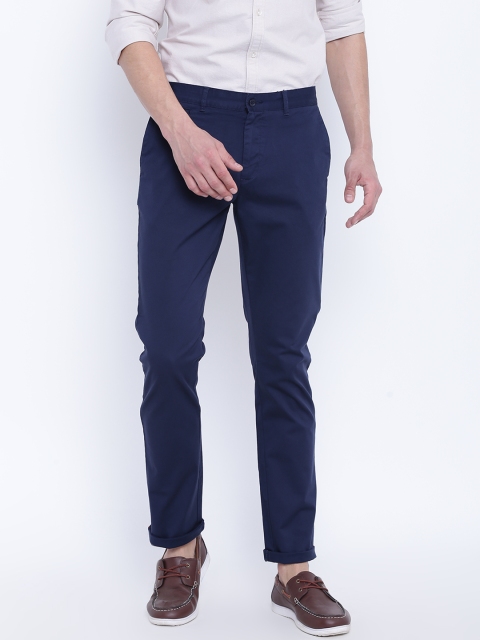

Blackberrys Men Navy Blue Sharp Fit Solid Regular Trousers