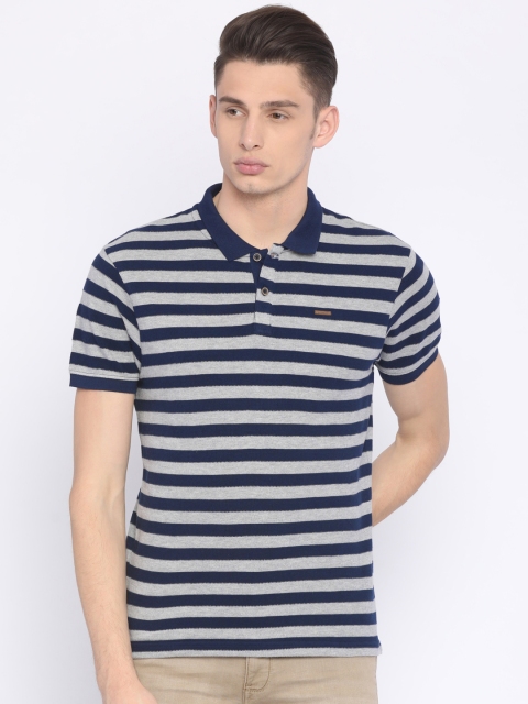 

Wrangler Men Navy Striped Round Neck Pure Cotton T-shirt, Navy blue