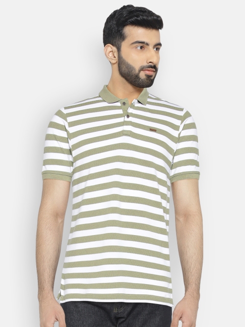 

Wrangler Men Green & White Striped Polo Collar T-shirt