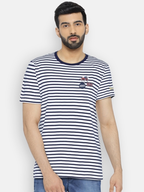 

Wrangler Men Navy Blue Striped Round Neck T-shirt