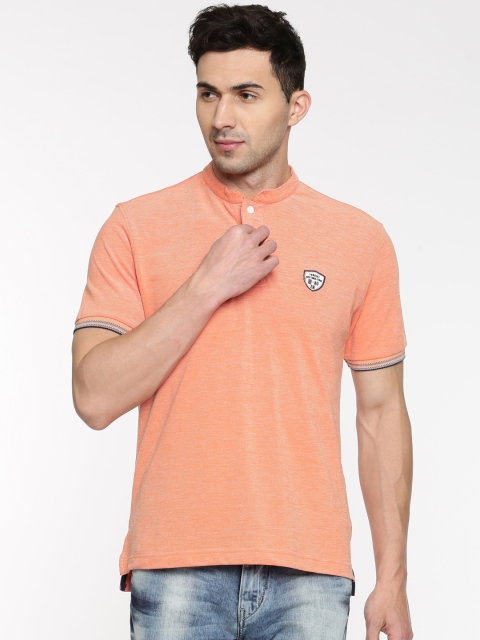 

Flying Machine Men Peach-Coloured Solid Polo Collar T-shirt