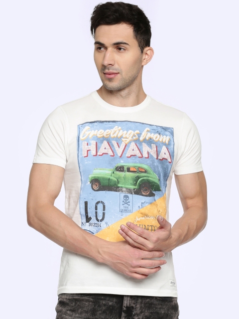 

Flying Machine Men White Printed Round Neck T-shirt