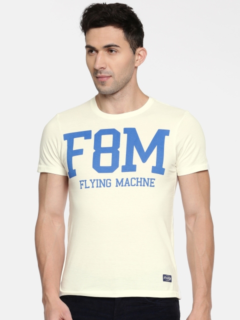 

Flying Machine Men Cream Slim Fit Printed Round Neck T-shirt