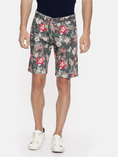 

Flying Machine Men Grey Printed Slim Fit Regular Shorts