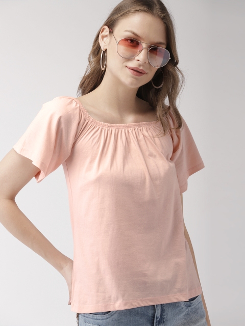 

Mast & Harbour Women Pink Solid Bardot Top