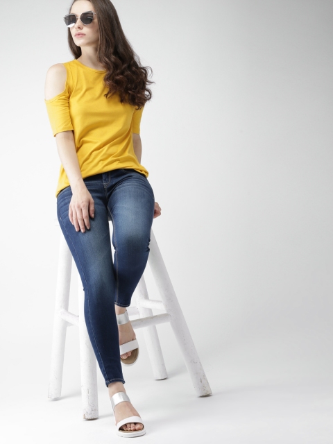 

Mast & Harbour Women Mustard Yellow Solid Top