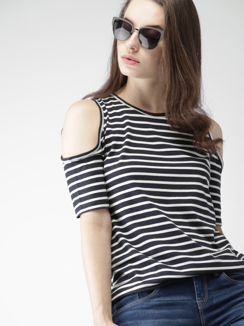 

Mast & Harbour Women Navy & White Striped Top, Navy blue