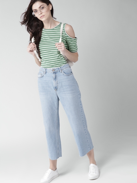 

Mast & Harbour Women Green & White Striped Top