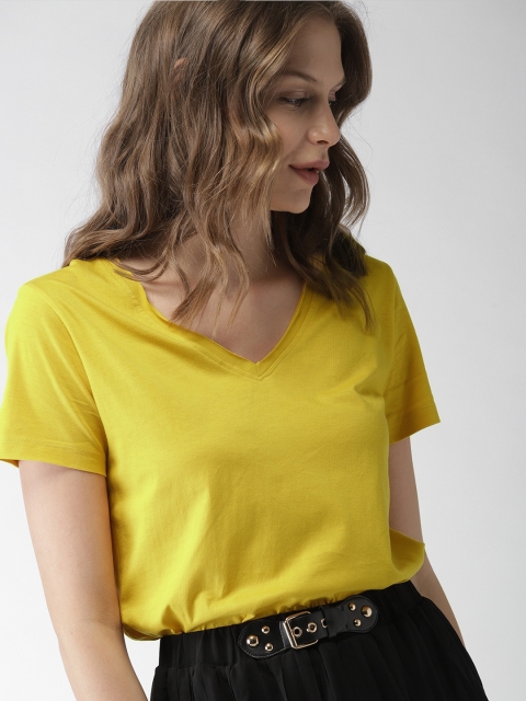 

Mast & Harbour Women Yellow Solid V-Neck T-shirt