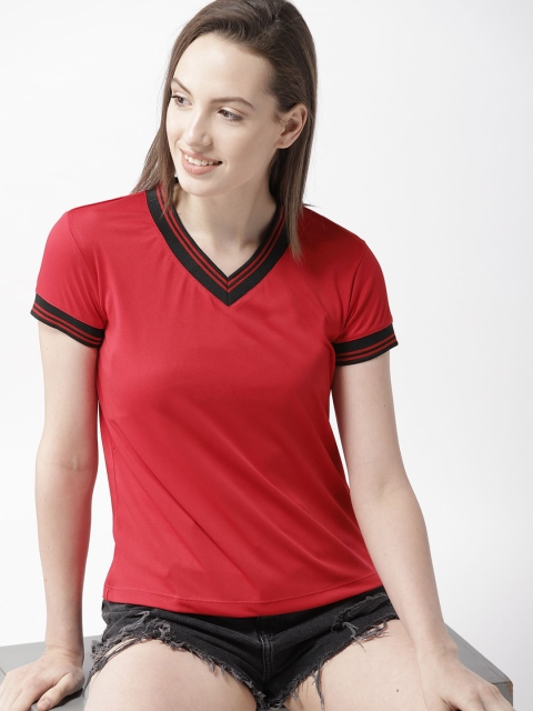 

Mast & Harbour Women Red Solid V-Neck T-shirt