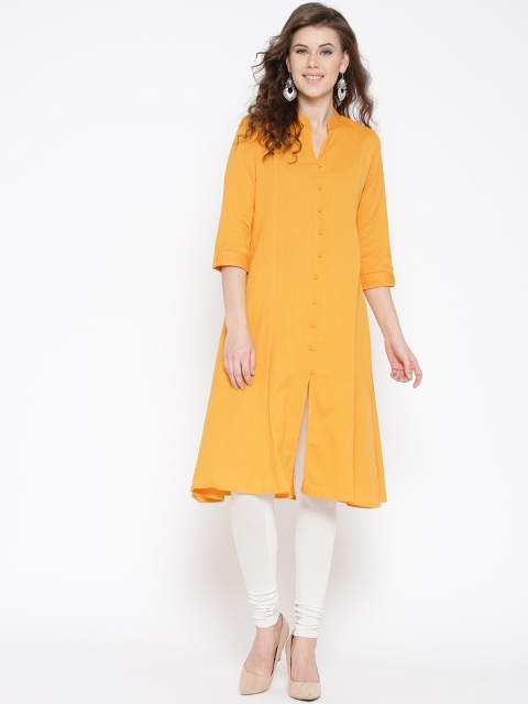 

Rangriti Women Mustard Yellow Solid A-Line Kurta