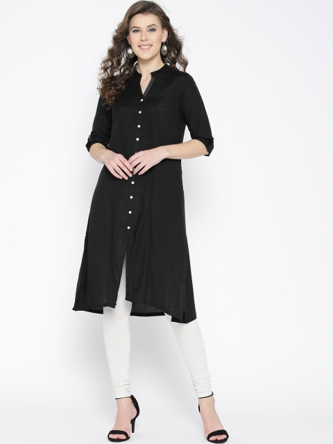 

Rangriti Women Black Solid A-Line Kurta