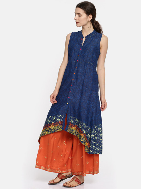 

Rangriti Women Blue Printed A-Line Kurta
