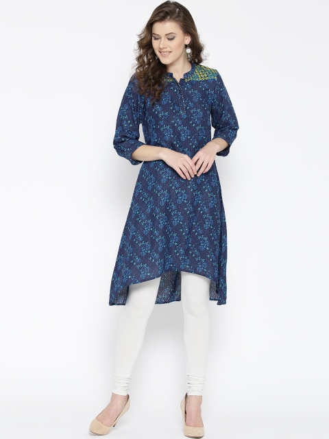 

Rangriti Women Navy Blue Printed A-Line Kurta