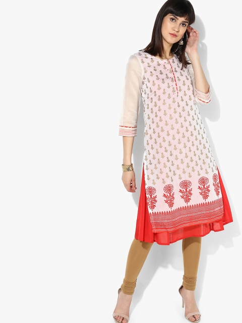 

Rangriti Women Off-White & Red Printed A-Line Kurta