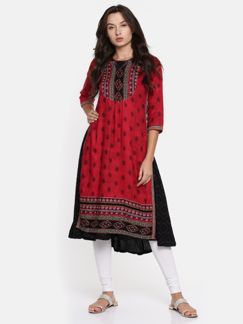 

Rangriti Women Red & Black Printed A-Line Kurta