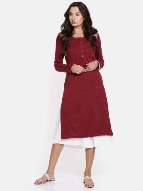 

Rangriti Women Red Solid Straight Kurta