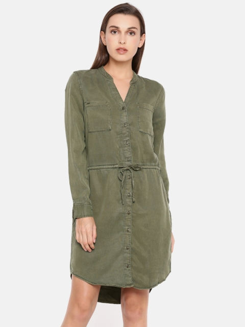 

ONLY Women Olive Green Solid Shirt Dress