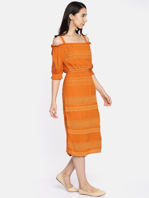 

ONLY Women Orange Self Design A-Line Dress