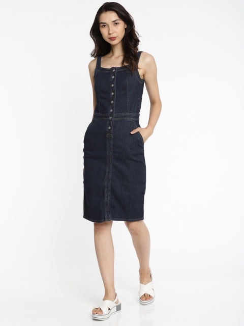 

ONLY Women Blue Solid Pinafore Dress
