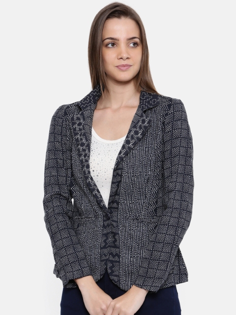 

Vero Moda Navy & White Printed Single-Breasted Casual Blazer, Navy blue