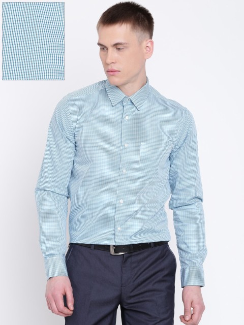 

Blackberrys Men Green & White Smart Fit Checked Formal Shirt