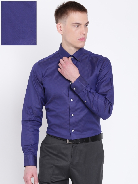 

Blackberrys Men Navy Blue Regular Fit Self-Checked Formal Shirt