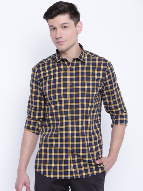 

Blackberrys Men Navy & Yellow Slim Fit Checked Casual Shirt, Navy blue