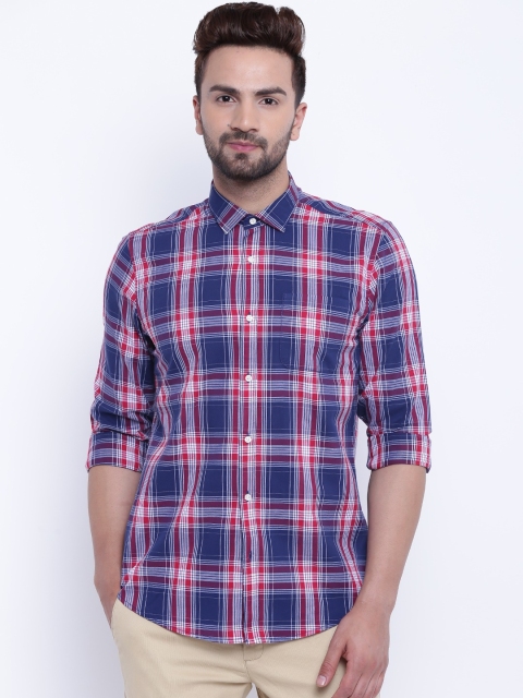 

Blackberrys Men Navy & Red Slim Fit Checked Casual Shirt, Navy blue