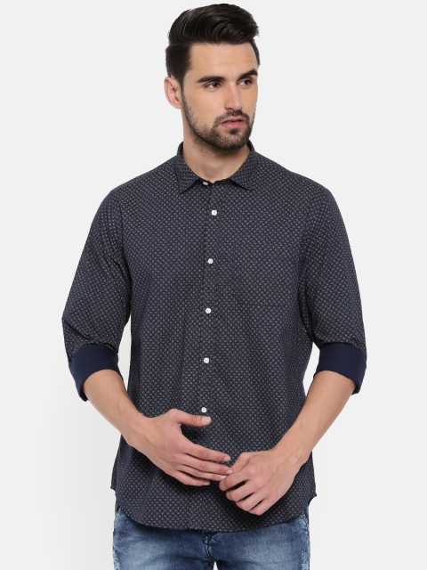 

Blackberrys Men Navy Slim Fit Printed Casual Shirt, Navy blue