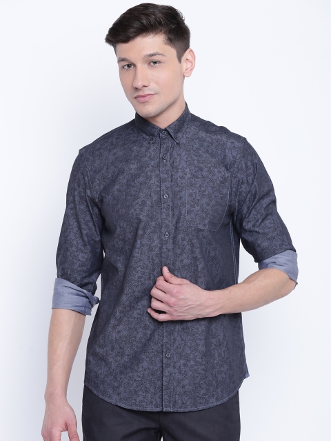 

Blackberrys Men Charcoal Grey Slim Fit Printed Casual Shirt