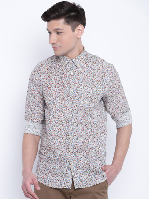 

Blackberrys Men Beige & Rust Brown Regular Fit Printed Casual Shirt