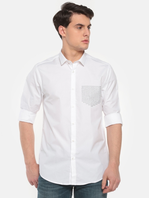 

Blackberrys Men White Classic Slim Solid Casual Shirt with Studded Detail
