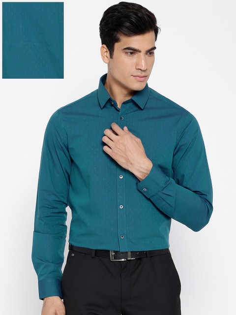 

Blackberrys Men Teal Green Slim Fit Self-Design Formal Shirt