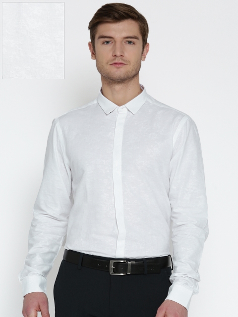 

Blackberrys Men White Slim Fit Self Design Formal Shirt