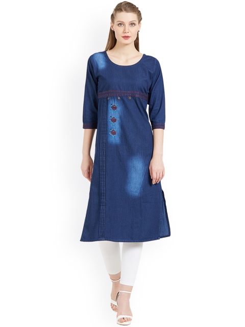 

Kvsfab Women Blue Dyed Straight Kurta