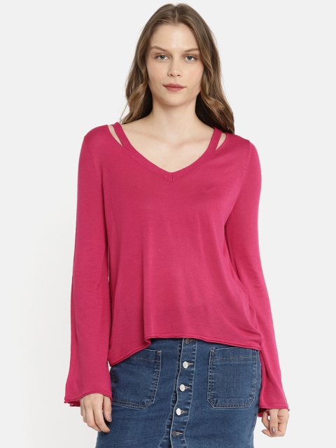 

ONLY Women Pink Solid Semi Sheer Top