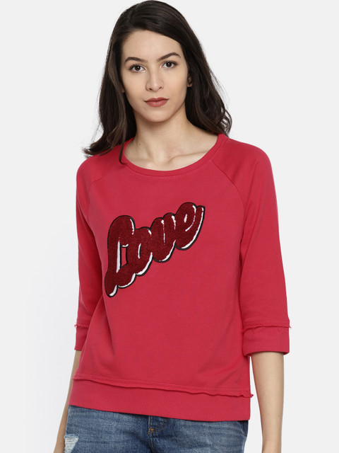 

ONLY Women Red Self Design Sweatshirt, Pink