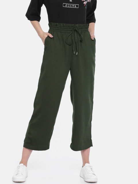 

ONLY Women Olive Green Regular Fit Solid Cropped Trousers