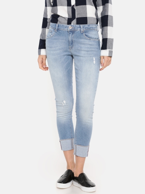 

ONLY Women Blue Skinny Fit Mid-Rise Mildly Distressed Stretchable Jeans