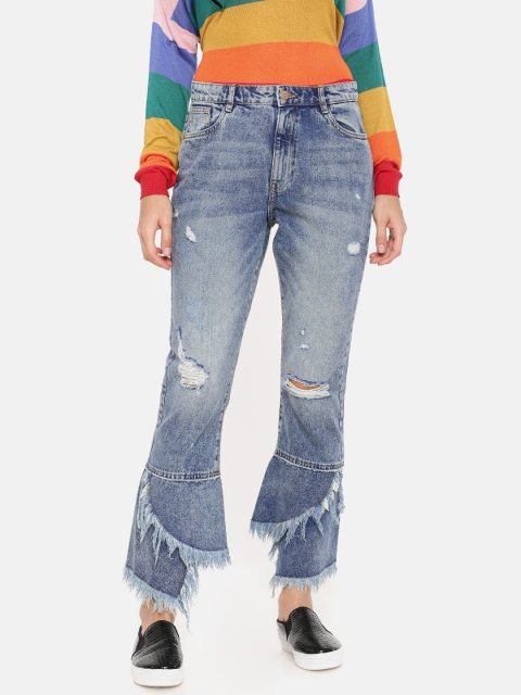 

ONLY Women Blue Slim Fit High-Rise Mildly Distressed Jeans
