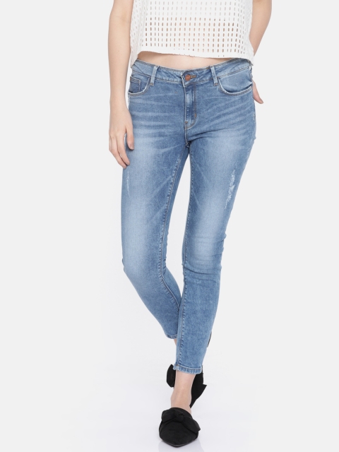 

ONLY Women Blue Skinny Fit Mid-Rise Low Distress Stretchable Jeans
