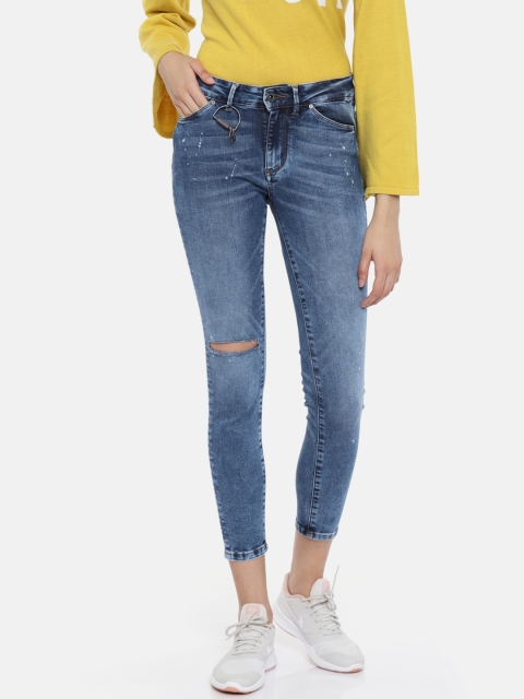 

ONLY Women Blue Regular Fit Mid-Rise Mildly Distressed Stretchable Cropped Jeans