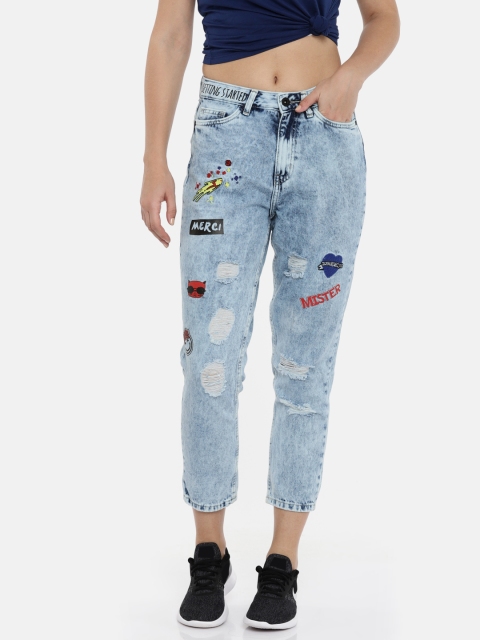 

ONLY Women Blue Relaxed Fit Mid-Rise Mildly Distressed Cropped Jeans