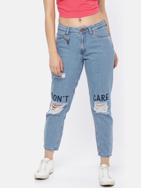

ONLY Women Blue Relaxed Fit Mid-Rise Highly Distressed Jeans