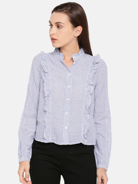 

ONLY Women Blue & White Slim Fit Striped Casual Shirt
